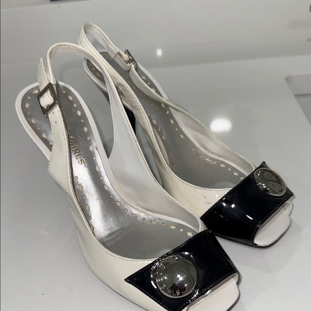 BCBGirls White and Black Slingback Heels - Picture 5 of 11